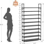VTRIN 10 Tier Shoe Rack Tall Large Capacity Wide Shoe Organizer with Two Hooks Sturdy Metal Shoe Shelf for Entryway, Closet, Bedroom - Image 4