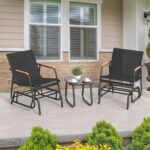YITAHOME 3 Piece Patio Furniture Set, Outdoor Glider Chair Bistro Set, Coffee Table with Tempered Glass Tabletop, Patio Textilene Chairs Set of 2 for Backyard, Lawn, Garden, Balcony and Porch, Black - Image 3