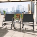 YITAHOME 3 Piece Patio Furniture Set, Outdoor Glider Chair Bistro Set, Coffee Table with Tempered Glass Tabletop, Patio Textilene Chairs Set of 2 for Backyard, Lawn, Garden, Balcony and Porch, Black - Image 5