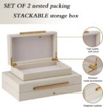 Set of 2 Beige Shagreen Decorative Storage Boxes with Gold Metal Handles – Faux Leather Jewelry & Memory Boxes, Nesting Photo Organizers for Home Decor - Image 4
