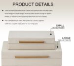 Set of 2 Beige Shagreen Decorative Storage Boxes with Gold Metal Handles – Faux Leather Jewelry & Memory Boxes, Nesting Photo Organizers for Home Decor - Image 5