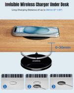 Eazpower Invisible Wireless Charger, 0-30mm Under Desk Wireless Charger, Dual Uses On or Hidden Under Table Charging Pad for Nightstand for iPhone 17/17 Pro/17 Pro Max/17 Air/16/15/14/Samsung Phone - Image 3