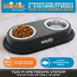 Master Pet Supply Double Dog Bowls Set with Elevated Base and 2 (8 oz) Stainless Steel Removable Dishes (Black Velvet) – Double Cat Food Water Bowl, Dog Puppy Food Bowl Set, Rust Resistant - Image 3