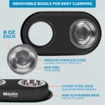 Master Pet Supply Double Dog Bowls Set with Elevated Base and 2 (8 oz) Stainless Steel Removable Dishes (Black Velvet) – Double Cat Food Water Bowl, Dog Puppy Food Bowl Set, Rust Resistant - Image 4