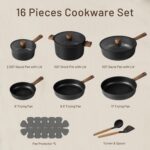 CAROTE Nonstick Pots and Pans, Induction Titanium Cookware Set 16pcs Kitchen Cooking Sets, Pot and Pan Non Stick w/Frying pan (PFOS, PFOA Free) Mothers Day - Image 3