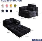 MAXYOYO Folding Sofa Bed, L-Shaped Convertible Sofa with Armrest Foldable Sleeper Bed with Pillow, Portable Fold Out Chair Comfy Floor Lounge for Living Room Bedroom, Black - Image 3