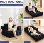 MAXYOYO Folding Sofa Bed, L-Shaped Convertible Sofa with Armrest Foldable Sleeper Bed with Pillow, Portable Fold Out Chair Comfy Floor Lounge for Living Room Bedroom, Black - Image 4