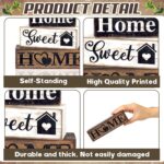 Moucuny 4 Pcs Farmhouse Wooden Tabletop Decor Farmhouse Tiered Tray Decor Rustic Eucalyptus Leaves Wood Block Sign Gift Sweet Home Centerpiece Home Table Decortion - Image 4