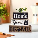 Moucuny 4 Pcs Farmhouse Wooden Tabletop Decor Farmhouse Tiered Tray Decor Rustic Eucalyptus Leaves Wood Block Sign Gift Sweet Home Centerpiece Home Table Decortion - Image 5