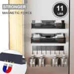 Aufworld Magnetic Spice Rack for Refrigerator, 3 Pack Magnetic Shelf, Moveable Fridge Organizer with 8-Hook Rack, Seasoning Organizer for Kitchen - Image 4