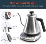 COSORI Gooseneck Electric Kettle with 5 Variable Presets, Pour Over & Coffee maker, 100% Stainless Steel Inner Lid & Bottom, 1200 Watt Quick Heating, 0.8L, Silver - Image 5