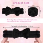 WSYUB Makeup Headbands, 1pcs Black Spa Headband Fluffy Bow Tie Headband Microfiber Face, and 2Pcs Wrist Spa Wash Band Absorbent Wristbands, for Washing Face Skin Care - Image 3