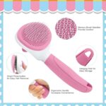 Cat Brushes for Indoor Cats, Dog Brush for Shedding with Metal Cat Comb, Self Cleaning Pet Hair Brush with Release Button for Grooming Kitten(Pink) - Image 4