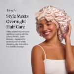 Kitsch XL Satin Bonnet for Sleeping - Softer Than Silk Bonnet For Sleeping Women - Secure Fit, Adjustable, Night Cap For Curly & Textured Hair - Prevents Breakage, Tangles & Thinning - Cherry Print - Image 3
