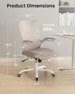 MUXX.STIL Office Chair, Ergonomic Desk Chair with Adjustable Lumbar Support and Flip up Armrest, Breathable Mesh Computer Chair for Home Office, Khaki - Image 3