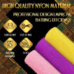UJFQBH 3 Pieces African Bath Sponge African Net Long Net Bath Sponge Exfoliating Shower Body Scrubber Back Scrubber Skin Smoother,Great for Daily Use (Pink,Yellow,Purple) - Image 3