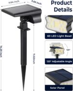 HGGH Solar Lights Outdoor Waterproof IP67, 60 LED 3 Lighting Modes Solar Spot Lights Outdoor for Yard Garden Pathway Landscape, Auto On/Off, Function 2 in 1(Cool White, 4 Pack) - Image 3