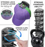 Double Capacity Hat Organizer for Baseball Caps 2 Packs - 40 Cap Storage with Spring Clips, Wall Mount Closet & Door Hat Rack Holder Hanging(Strong Adhesive & Screws) Matte Black - Image 3