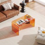 Acrylic Coffee Table, Orange Rectangle Side Table Furniture, Modern Tea Table with Open Storage for Living Room, Office Reception and Bedroom - Image 3
