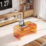 Acrylic Coffee Table, Orange Rectangle Side Table Furniture, Modern Tea Table with Open Storage for Living Room, Office Reception and Bedroom - Image 4