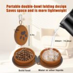 Collapsible Dog Bowls, 2-in-1 Silicone Pet Food and Water Bowl with Carabiner, Portable Double Compartment Dish for Travel, Camping, Hiking Puppy Essentials (Brown) - Image 3