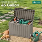 YITAHOME Outdoor Storage Box, 45 Gallon Waterproof Resin Deck Box, Lockable Organizer for Patio, Poolside, Deck, Cushions, Throw Pillows, Garden Tools, Brown - Image 3