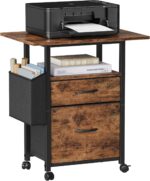 GYIIYUO 2 Drawer File Cabinet with 24'' Extended Desktop, Mobile Filing Cabinet, Rolling File Cabinet with Side Bag, Fabric Drawer, Fits A4/Letter Size, Printer Stand Home Office, Light Brown - Image 2