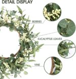 Pinkpum 20'' Eucalyptus Wreath for Front Door, Porch, Window - Green Decor for Home, Farmhouse - Spring, Summer, Fall, All Seasons - Image 3