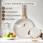 Kikcoin 16Pcs Ceramic Pots and Pans Set Non Stick, Includes a 9.5" Grill Pan, Induction Kitchen Cookware Sets, White Nonstick RV Kitchen Camping Cooking Sets Stackable (PTFE, PFOS, PFOA Free) - Image 3