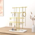 Jewelry Holder Organizer Necklace Display: Metal Aesthetic Room Decor Tree Stand for Necklace Bracelet Hanger and Earrings Storage beautiful jewelry tower for mom wife girlfriend (Gold) - Image 5