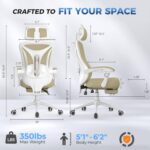 Ergonomic Office Chair with Footrest - Adjustable Lumbar Support & Headrest, 90-160° Reclining Mesh Back Computer Chair - Home Office/Gaming, 350lbs Capacity - Image 4