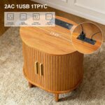 DHH Mid Century Modern Nightstand Set of 2 with Charging Station,Fluted Accent Side Table with Sliding Door & Adjustable Shelf,End Table for Small Space, Living Room, Bedroom,Sofa Couch,Yellow Walnut - Image 5