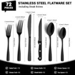 BEWOS 72-Pieces Black Silverware Set for 12 - Stainless Steel Flatware Set with Mirror Polish, Black Silverware Set Including Steak Knives, Forks and Spoons, Dishwasher Safe for Restaurant - Image 3