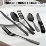 BEWOS 72-Pieces Black Silverware Set for 12 - Stainless Steel Flatware Set with Mirror Polish, Black Silverware Set Including Steak Knives, Forks and Spoons, Dishwasher Safe for Restaurant - Image 4