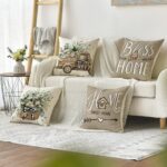 AVOIN colorlife Bless Our Home Farmhouse Eucalyptus Leaves Throw Pillow Covers, 18 x 18 Inch Truck Home Sweet Home Cushion Case Decorations Set of 4 - Image 3