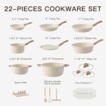 Pots and Pans Set Non Stick Non-Toxic 22 Pcs Ceramic Cookware Sets Nonstick Kitchen Pot&Pan With Lid Cream White Granite Induction Compatible with Glass Lids Crepe Frying Pan PFOA/PFOS-Free - Image 4