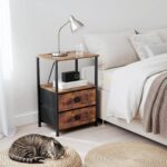 LOAKEKEL Night Stand Set 2, Nightstand with Charging Station, End Tables with Storage Shelf for Small Spaces, Bedside Table Side Tables with 2 Fabric Drawers for Bedroom, Rustic Brown, HETS020PBR - Image 3