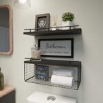 WOPITUES Floating Shelves for Wall Decor Sign, Bathroom Organizers and Storage, Bathroom Shelves Over Toilet with Metal Guardrail-Black - Image 3