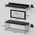 WOPITUES Floating Shelves for Wall Decor Sign, Bathroom Organizers and Storage, Bathroom Shelves Over Toilet with Metal Guardrail-Black - Image 4