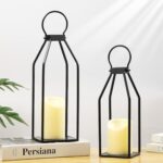 Perfnique Modern Farmhouse Lantern Decor, 15'' 13'' Set of 2 Black Metal Lantern, 2 LED 6hr Timer Flameless Candles ＆ Remote Timer, Lanterns Decorative for Outdoor, Home, Indoor, Patio, Christmas - Image 3