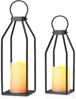 Perfnique Modern Farmhouse Lantern Decor, 15'' 13'' Set of 2 Black Metal Lantern, 2 LED 6hr Timer Flameless Candles ＆ Remote Timer, Lanterns Decorative for Outdoor, Home, Indoor, Patio, Christmas - Image 5