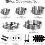 CAROTE Pots and Pans Set, Stainless Steel Cookware Set Detachable Handle, 15pcs Induction Kitchen Cookware Sets with Removable Handle, RV Cookware Set, Oven Safe, Mothers Day Gifts - Image 3