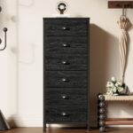 Furnulem Tall Dresser with 6 Drawers,Vertical Bedside End Table & Chest for Bedroom,Black Storage Tower Dorm Nightstand with Fabric Drawer Organizer Unit Furniture in Living Room,Closet,Hallyway - Image 3