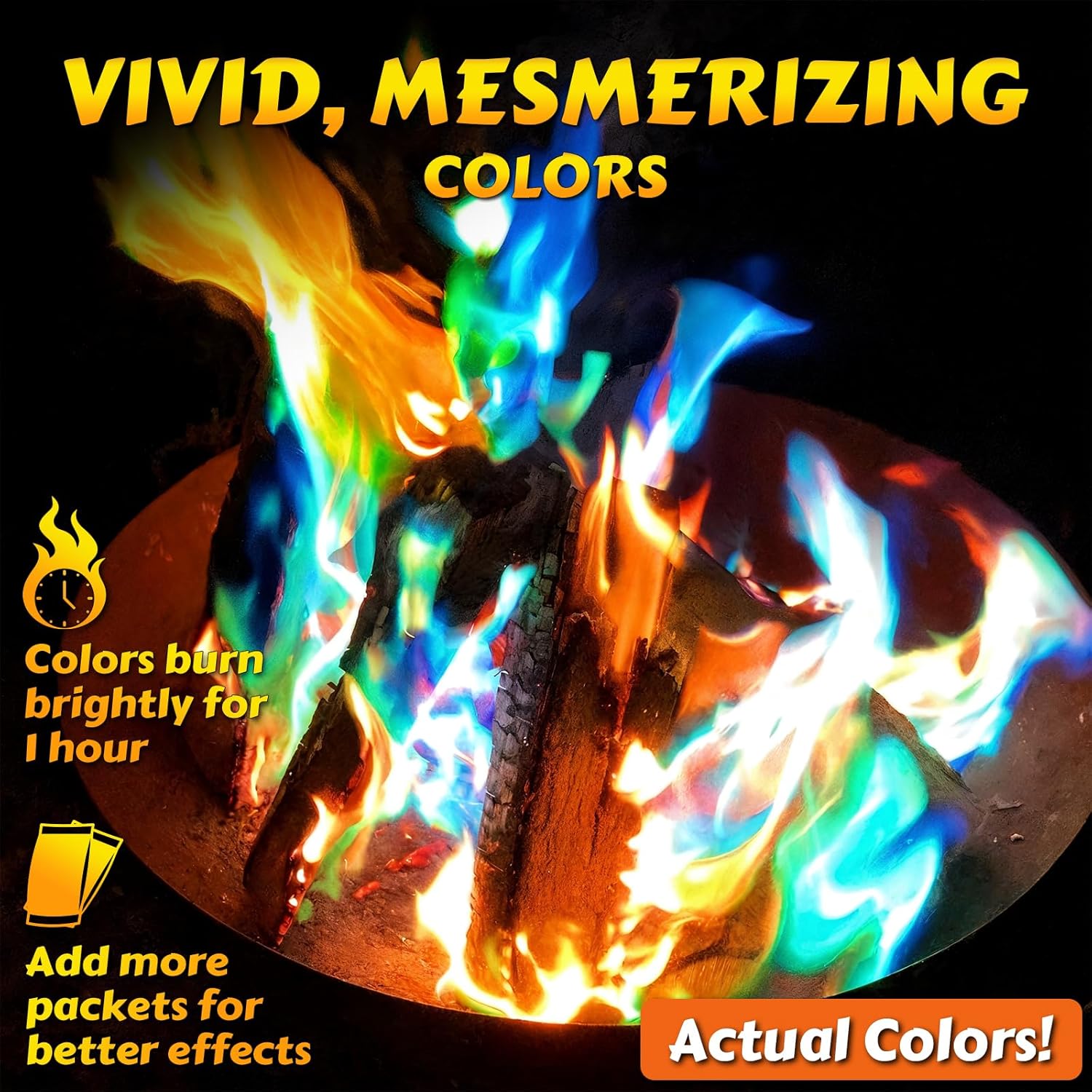 HGD (6 Pack) Magic Campfire Fire Color Changing Packets for Fire Pit, Indoor/Outdoor Fireplace, Bonfire - Rainbow Magical Flame, Camping Accessory, Compatible with Wood - Image 3