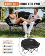 KingCamp Double Camping Chair, Oversized Heavy Duty 660lbs Loveseat for Adults Portable Folding XL 2 Person Couch Padded Comfortable Two Seat with Cup Holder for Outdoor Lawn Backyard, Black - Image 3