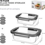 10-Pack Glass Food Storage Containers with Tempered Lids – Borosilicate, Airtight, Oven-Safe (-4°F~950°F), BPA-Free, 4.4 & 1.6 Cup, Leak-Proof, Dishwasher Safe (Gray) - Image 3