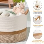 KAKAMAY Large Blanket Basket (20"x13"),Woven Baskets for storage Baby Laundry Hamper, Cotton Rope Blanket Basket for Living Room, Laundry, Nursery, Pillows, Baby Toy chest (White/Brown) - Image 3