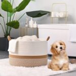 KAKAMAY Large Blanket Basket (20"x13"),Woven Baskets for storage Baby Laundry Hamper, Cotton Rope Blanket Basket for Living Room, Laundry, Nursery, Pillows, Baby Toy chest (White/Brown) - Image 4
