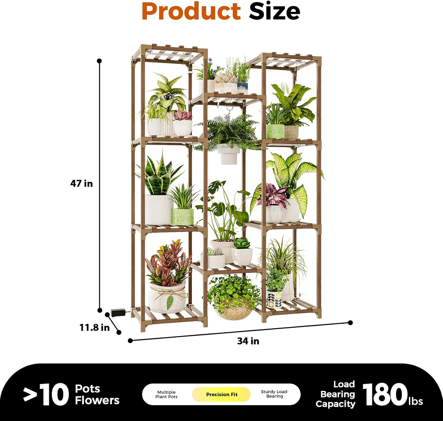 Bamworld Plant Stand with Grow Light Plant Shelf for Mutiple Pots Large Plant Holder for Living Room Patio Boho Home Decor for Gardening Warm Light - Image 6
