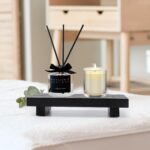 Small Bathroom Counter Organizer Tray Decorative Wood Display Pedestal Stand Kitchen Counter Soap Tray Wooden Risers for Bathroom Sink Accessories Vanity Black Bathroom Decor Dish Soap Holder - Image 6